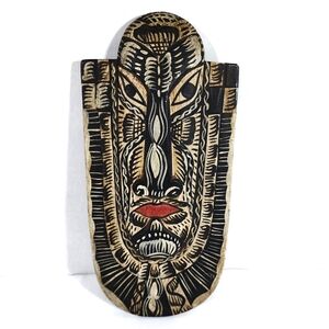Vintage Indonesian Hand Carved Wood Mask Bali Batik Javanese Tribal Wall Art 12"